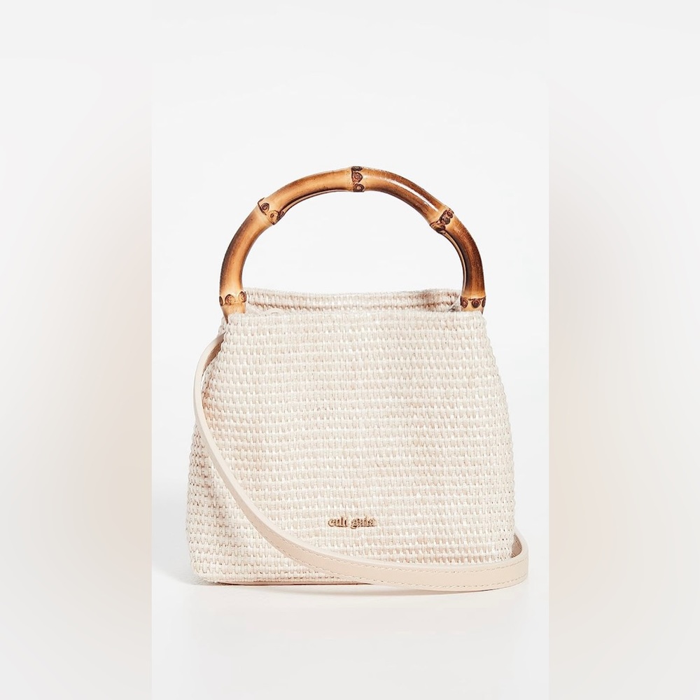 NWT Cult Gaia Solene mini top handle bag in raffia / cream